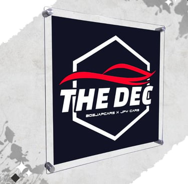 Acrylic Sign Frame with 'The Dec' Automotive Logo in Red & White