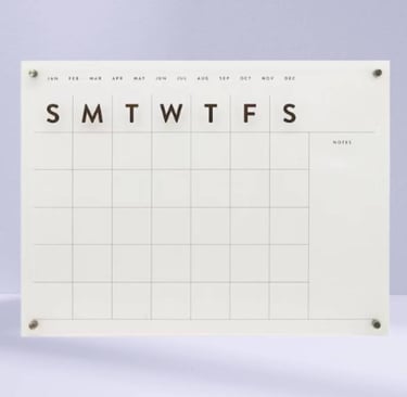 Sleek White Acrylic Writing Board for Monthly Planning