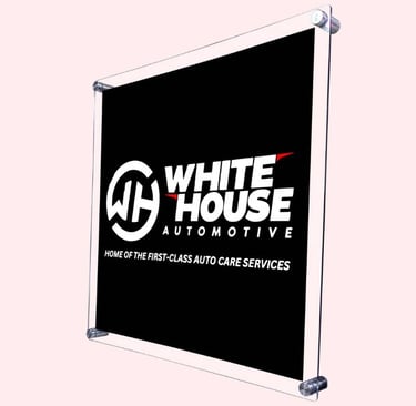 Acrylic Wall Frame with Black Background & White House Automotive Logo