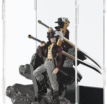 One Piece character in clear acrylic display case.