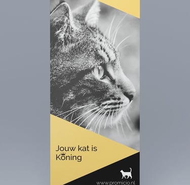 Elegant cat-focused pull-up banner with minimalist design.
