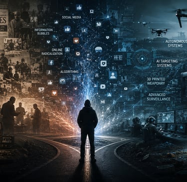 Evolution of terrorism, online radicalization, autonomous drones and modern asymmetric warfare technologies.