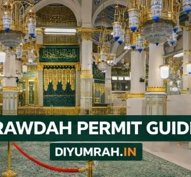 Interior view of Rawdah (Riyaz ul Jannah) inside Masjid Nabawi, Madinah, showing ornate columns and sacred prayer area