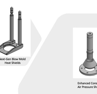 Blow Mold Heat Shields and Constant Air Pressure Shaft