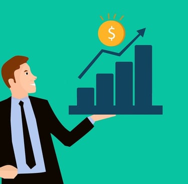 a man in a suit and tie is holding a dollar sign