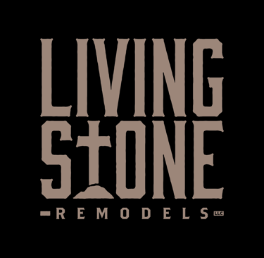 black and tan logo for living stone remodels.