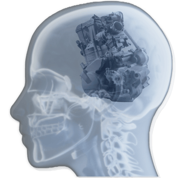 GJ Silver Ride to Rise Coaching engine within a human skull x-ray