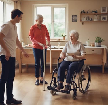 A project manager discussing staffing plans with healthcare staff in a bright, modern office setting.