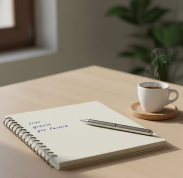 a cup of coffee and a notebook with a pen and a cup of coffee