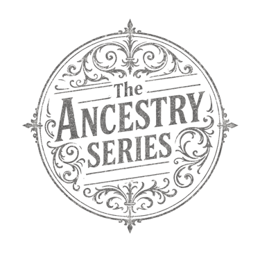 logo in vintage engraved lettering with Victorian flourishes on parchment.