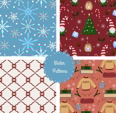 a collection of winter themed patterns by designs by KLM