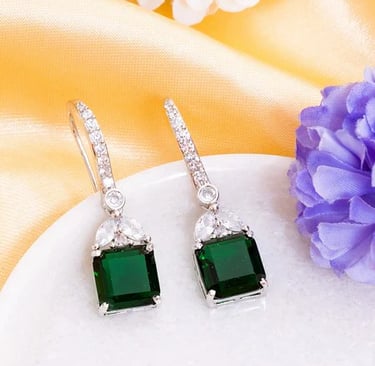 City Girl AD Rhodium-Plated CZ Stone Green Stone Earrings for Women and Girls