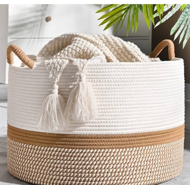 a basket basket with a blanket and a basket with a blanket