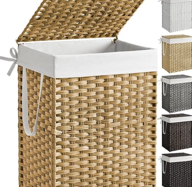 a wicker basket with a lid and a basket with a lid