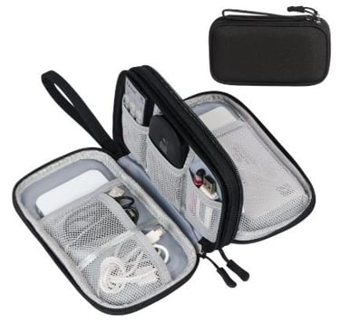 Compact double-layer waterproof cable organizer case for travel electronics and cords.