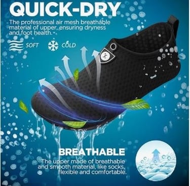Lightweight quick-dry water shoes for beach and water sports.