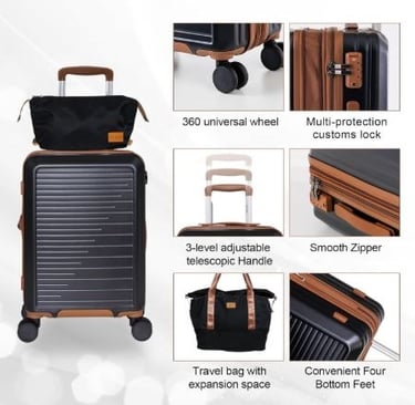 20-inch expandable carry-on luggage set with 360-degree spinner wheels, TSA-approved lock, durable p