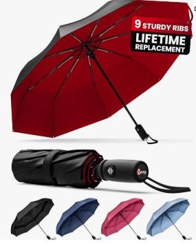 Compact windproof travel umbrella with auto open/close.