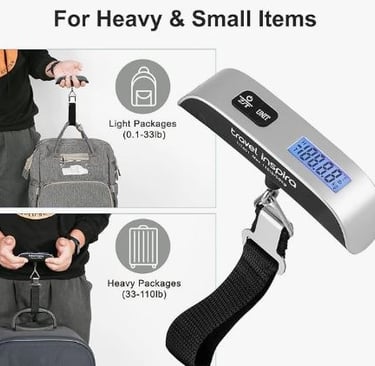 Digital hanging luggage scale for preventing overweight baggage fees.