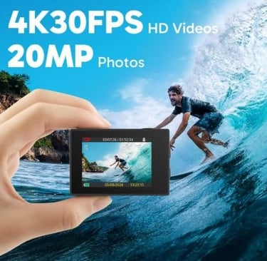 4K waterproof action camera with Wi-Fi and wrist remote.