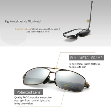 Ultra Lightweight Rectangular Polarized Sunglasses UV400 Protection