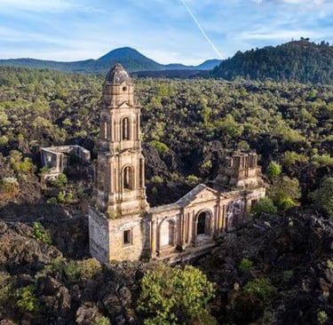 Iglesia hundida - Tour volcan paricutin saliendo de Morelia