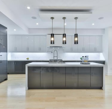stainless steel kitchen with island sink