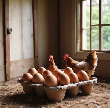 brown egg and chiken in the local farm