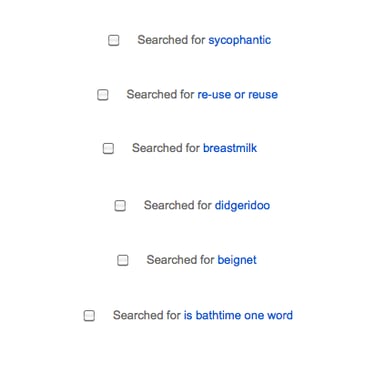 Searches including "mri scanner," "didgeridoo," "is bathtime one word," and more