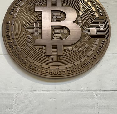 Bitcoin 3D kunstwerk in brons