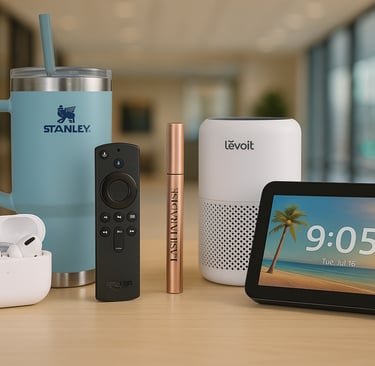Top Amazon products July 2025 displayed on modern office background.