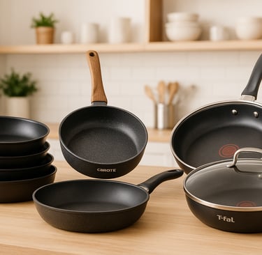 Best nonstick frying pans 2025 – T-fal, Carote, All-Clad on modern kitchen counter