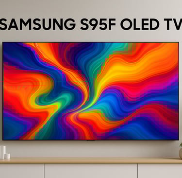 Samsung S95F OLED TV in modern home with vibrant display.