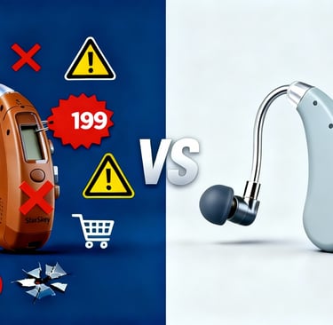 Risco de amplificadores baratos vs benefícios de aparelhos auditivos profissionais reais