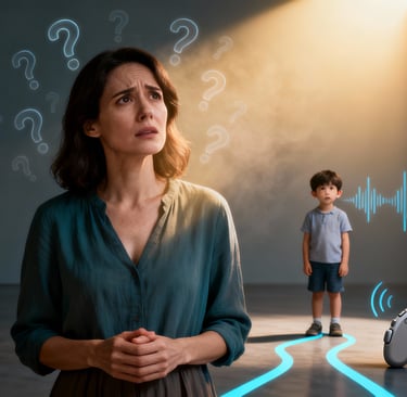 Mãe preocupada com criança: autismo vs perda auditiva - erro de diagnóstico frequente em crianças