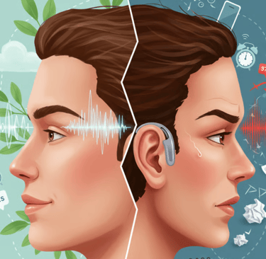 Pessoa estressada demonstrando conexão entre estresse crônico e problemas de saúde auditiva