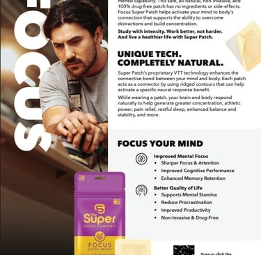 Super Patch Focus lifestyle photo – woman concentrating with mental clarity patch