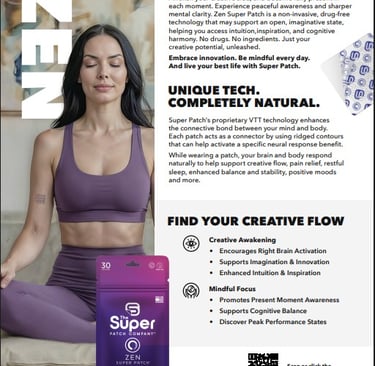 Super Patch Zen lifestyle photo – relaxed woman with stress relief wellness patch