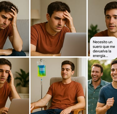 hombre cansado sín energía recupera concentración con el suero Focus