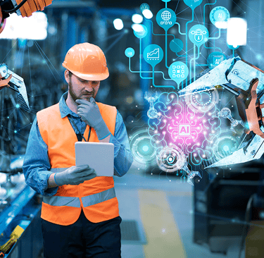a man in a safety vest and a tablet computer