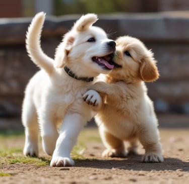 two puppies are playing with each other