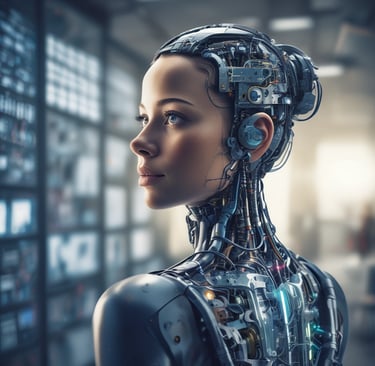 a woman in a robot suit with headphones