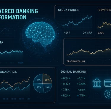 Cérebro digital com mapa neural, simbolizando IA no setor financeiro.