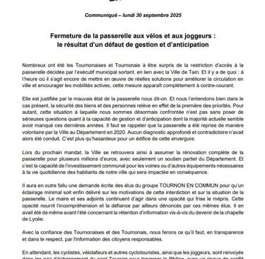 Communiqué de presse du colelctif Tournon en Commun