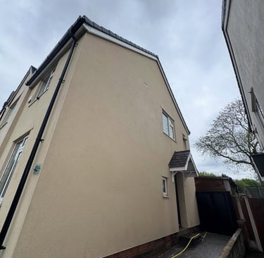 before and after photo of render cleaned by webster exterior in blackpool