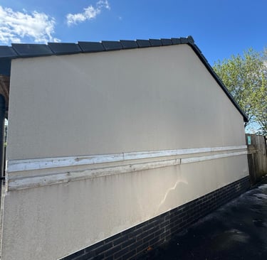 before and after photo of render cleaned by webster exterior in blackpool