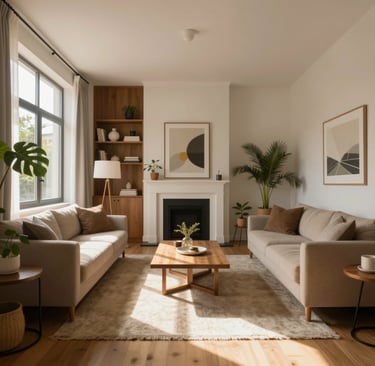 architecture render of a home interior with soft lighting