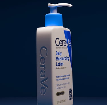A side view of the 3D bottle of CeraVe to showcase modeling detail