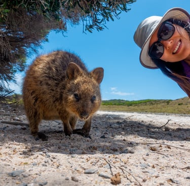 Janet with a Quokka on Rottnest Island