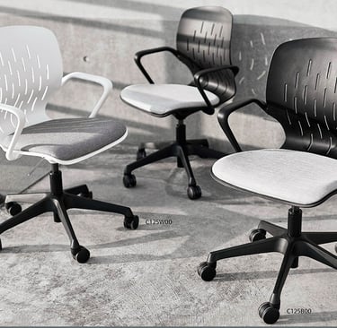 T125 swivel chair in black or white with seat upholstery